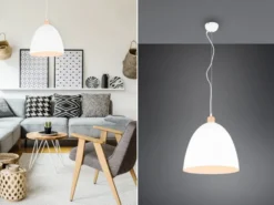 Pendelleuchte JAGGER Lampenschirm Metall/Holz Weiß, Ø 40cm