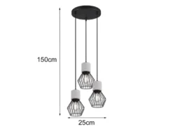 Pendelleuchte JAMIRO 3-flammig mit Draht Lampenschirmen & Betonoptik, Ø 25cm