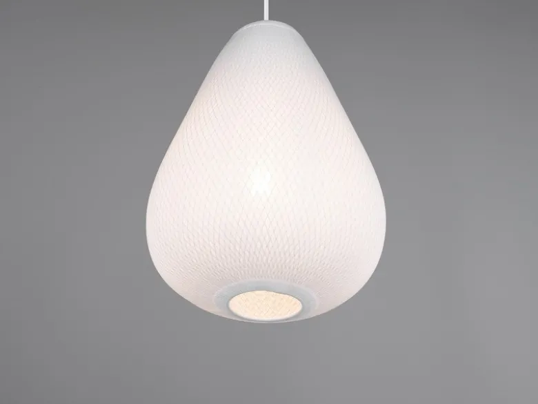Pendelleuchte JANINE mit gemustertem Stoff Lampenschirm Weiß, Ø 35cm