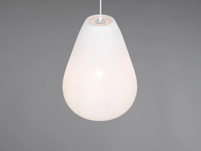 Pendelleuchte JANINE mit gemustertem Stoff Lampenschirm Weiß, Ø 35cm