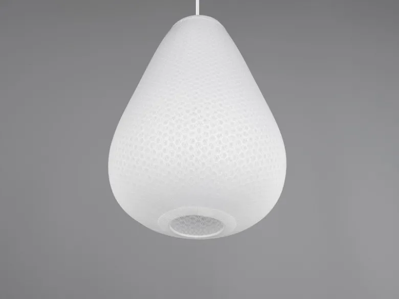 Pendelleuchte JANINE mit gemustertem Stoff Lampenschirm Weiß, Ø 35cm