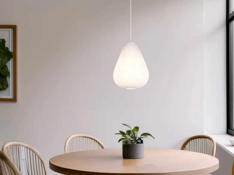 Pendelleuchte JANINE mit gemustertem Stoff Lampenschirm Weiß, Ø 35cm
