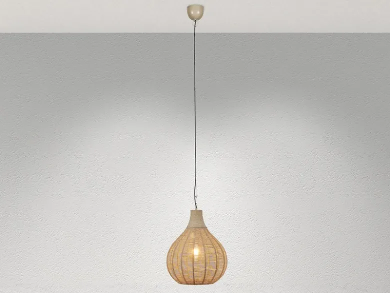 Pendelleuchte JANNE 1-flammig mit Lampenschirm aus Jute, Ø 34cm