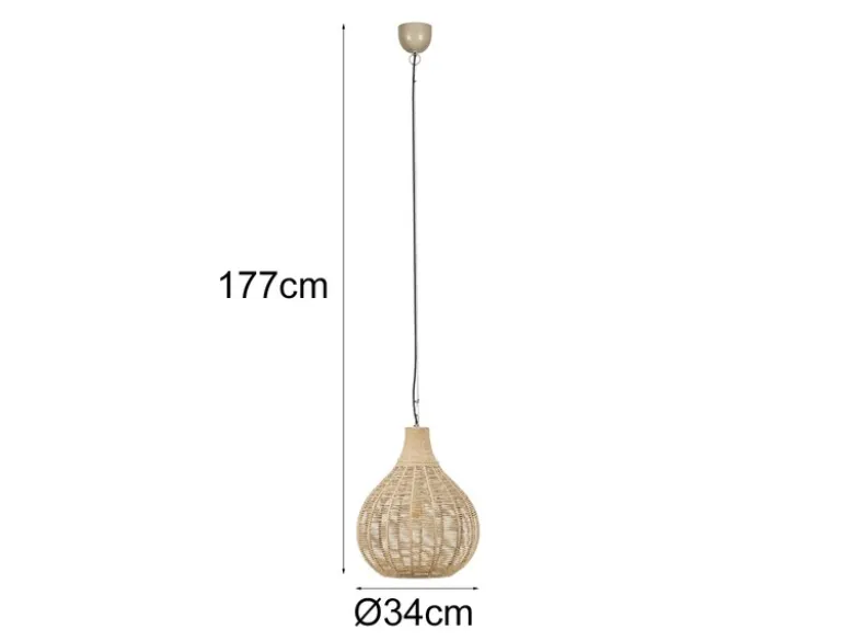 Pendelleuchte JANNE 1-flammig mit Lampenschirm aus Jute, Ø 34cm