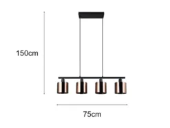 Pendelleuchte JASON 4-flammig mit Lampenschirmen Bronzefarbig, Breite 75cm