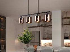 Pendelleuchte JASON 4-flammig mit Lampenschirmen Bronzefarbig, Breite 75cm