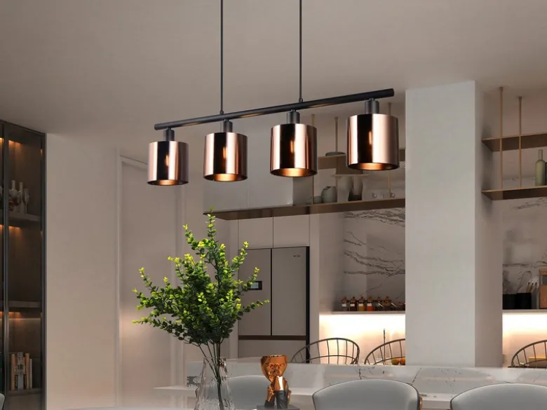 Pendelleuchte JASON 4-flammig mit Lampenschirmen Bronzefarbig, Breite 75cm