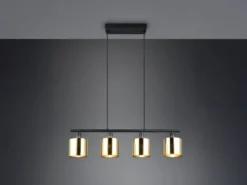 Pendelleuchte JASON 4-flammig mit Lampenschirmen Goldfarbig, Breite 75cm