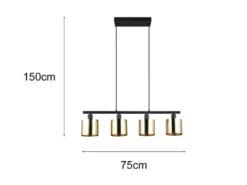 Pendelleuchte JASON 4-flammig mit Lampenschirmen Goldfarbig, Breite 75cm