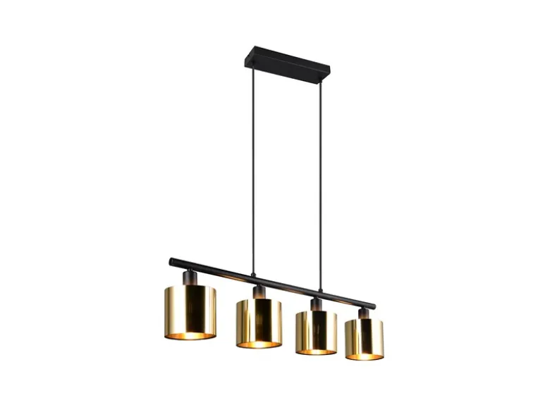 Pendelleuchte JASON 4-flammig mit Lampenschirmen Goldfarbig, Breite 75cm