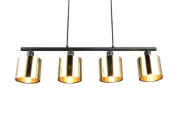 Pendelleuchte JASON 4-flammig mit Lampenschirmen Goldfarbig, Breite 75cm
