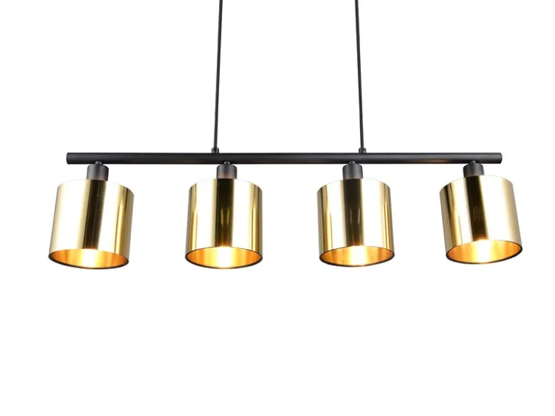 Pendelleuchte JASON 4-flammig mit Lampenschirmen Goldfarbig, Breite 75cm