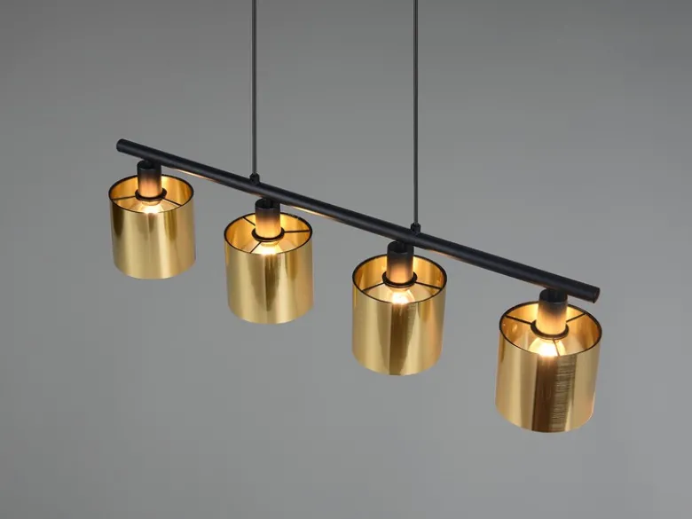Pendelleuchte JASON 4-flammig mit Lampenschirmen Goldfarbig, Breite 75cm