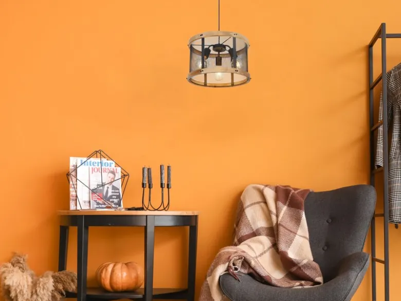 Pendelleuchte JEANIE mit Holz & Gitter 3-flammig Schwarz, Ø 40cm