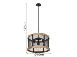 Pendelleuchte JEANIE mit Holz & Gitter 3-flammig Schwarz, Ø 40cm