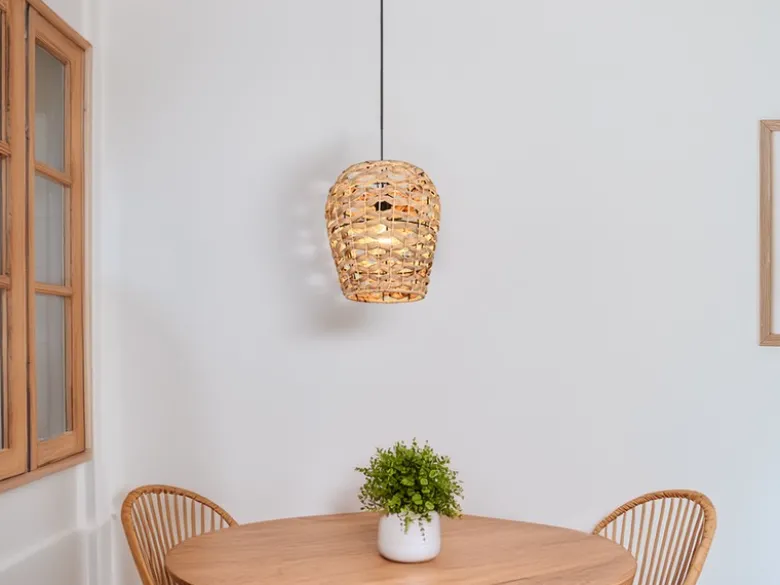 Pendelleuchte JEAN mit Lampenschirm geflochten aus Wasserhyazinthe, Ø 29cm