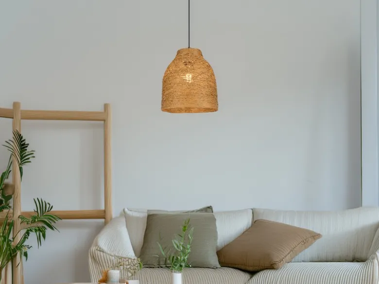 Pendelleuchte JOELINE mit Lampenschirm aus geflochtenem Papiergarn, Ø 25cm