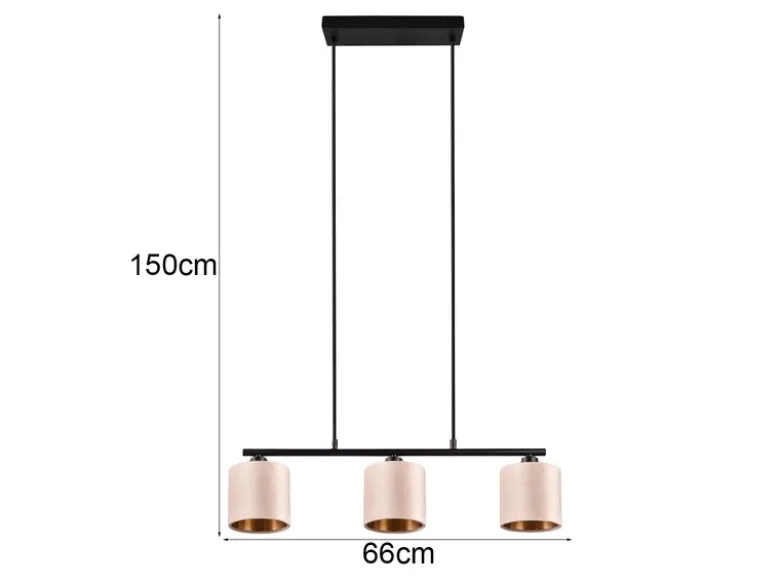 Pendelleuchte JULIETA 3-flammig Samt Lampenschirme Beige Gold, Breite 66cm