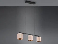 Pendelleuchte JULIETA 3-flammig Samt Lampenschirme Beige Gold, Breite 66cm