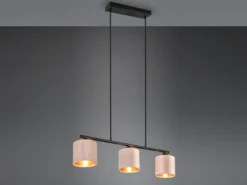 Pendelleuchte JULIETA 3-flammig Samt Lampenschirme Beige Gold, Breite 66cm
