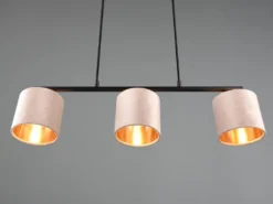 Pendelleuchte JULIETA 3-flammig Samt Lampenschirme Beige Gold, Breite 66cm