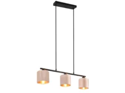 Pendelleuchte JULIETA 3-flammig Samt Lampenschirme Beige Gold, Breite 66cm