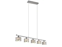 Pendelleuchte KAPRUN Chrom 5-flammig Stoff Lampenschirme Grau, Breite 92cm