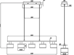 Pendelleuchte KAPRUN Chrom 5-flammig Stoff Lampenschirme Grau, Breite 92cm
