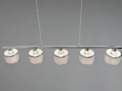 Pendelleuchte KAPRUN Chrom 5-flammig Stoff Lampenschirme Grau, Breite 92cm