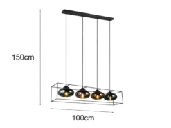 Pendelleuchte LAMYA 4-flammig mit Glasschirmen Bunt, Breite 100cm