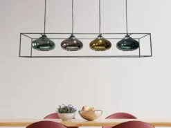 Pendelleuchte LAMYA 4-flammig mit Glasschirmen Bunt, Breite 100cm