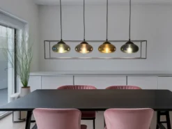 Pendelleuchte LAMYA 4-flammig mit Glasschirmen Bunt, Breite 100cm