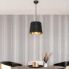 Pendelleuchte LAUREA 1-flammig mit Stoff-Schirm Schwarz Gold, Ø 30cm