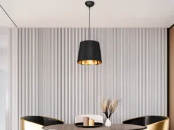 Pendelleuchte LAUREA 1-flammig mit Stoff-Schirm Schwarz Gold, Ø 30cm