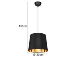 Pendelleuchte LAUREA 1-flammig mit Stoff-Schirm Schwarz Gold, Ø 30cm