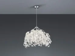 Pendelleuchte LEAVY mit Blätter Lampenschirm in Weiß, Ø 38cm
