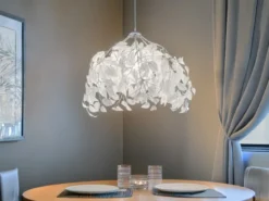 Pendelleuchte LEAVY mit Blätter Lampenschirm in Weiß, Ø 38cm