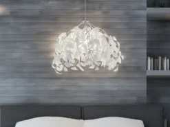 Pendelleuchte LEAVY mit Blätter Lampenschirm in Weiß, Ø 38cm