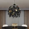 Pendelleuchte LEAVY mit Blätter Lampenschirm in Schwarz Gold, Ø 38cm