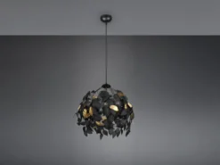 Pendelleuchte LEAVY mit Blätter Lampenschirm in Schwarz Gold, Ø 38cm