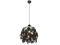 Pendelleuchte LEAVY mit Blätter Lampenschirm in Schwarz Gold, Ø 38cm