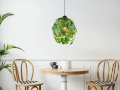 Pendelleuchte LEAVY mit Blätter Lampenschirm in Grün, Ø 38cm