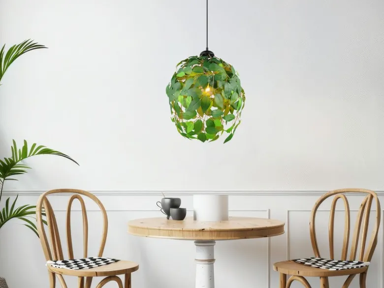 Pendelleuchte LEAVY mit Blätter Lampenschirm in Grün, Ø 38cm