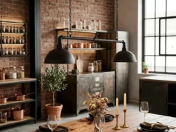 Pendelleuchte LEITUNG 2-flammig Industrial Style Schwarz Gold, Breite 87cm