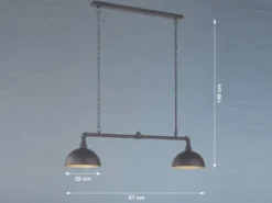 Pendelleuchte LEITUNG 2-flammig Industrial Style Schwarz Gold, Breite 87cm