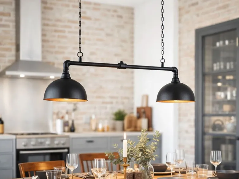 Pendelleuchte LEITUNG 2-flammig Industrial Style Schwarz Gold, Breite 87cm