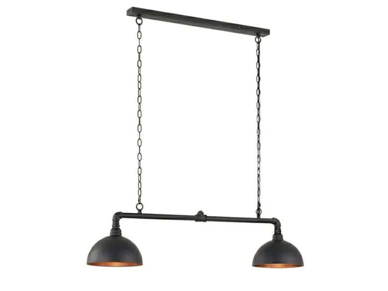 Pendelleuchte LEITUNG 2-flammig Industrial Style Schwarz Gold, Breite 87cm
