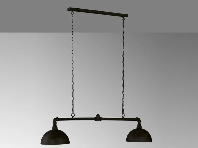 Pendelleuchte LEITUNG 2-flammig Industrial Style Schwarz Gold, Breite 87cm
