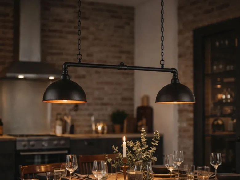 Pendelleuchte LEITUNG 2-flammig Industrial Style Schwarz Gold, Breite 87cm