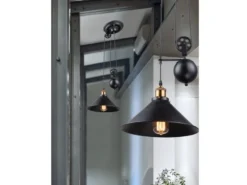 Pendelleuchte LENIUS mit Metallschirm Schwarz, Höhe 90cm-180cm